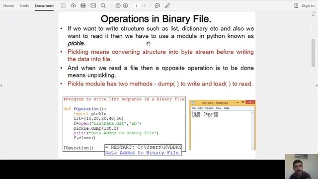 File Handling: binary file,pickling and unpicking смотреть онлайн