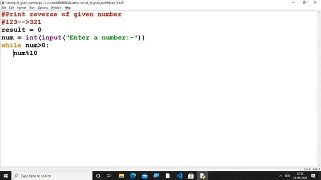Reverse a given number in Python. смотреть онлайн