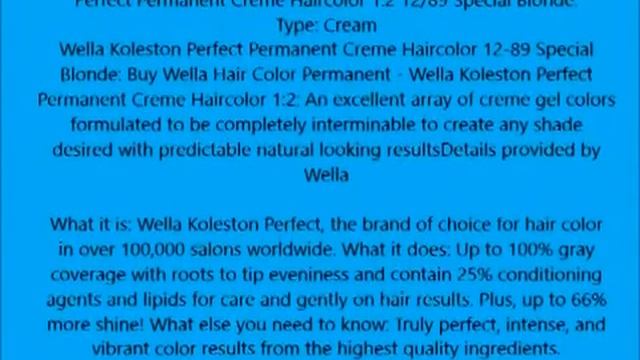 Wella Koleston Perfect Permanent Creme Haircolor 1 2 12 89 Special Blonde