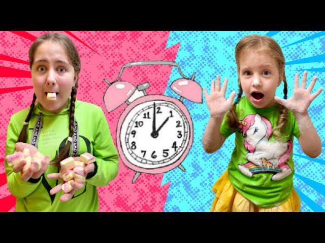 Успеть за 60 секунд! Одна минута Челлендж!? Кто быстрее выпьет ВОДУ и переложит все МАРШМЕЛЛОУ?! смотреть онлайн