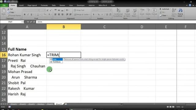 Remove Extra Space From Text in MS Excel in Hindi | Trim Formula for remove white space. смотреть онлайн
