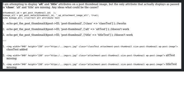 Wordpress: get_the_post_thumbnail() title and alt attributes not displaying смотреть онлайн