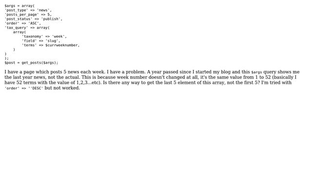 Wordpress: How can I get the last 5 element of this tax query? смотреть онлайн