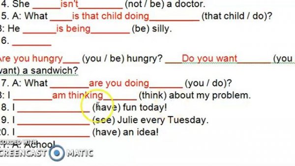 Present simple, present continuous and past simple exercises with answers