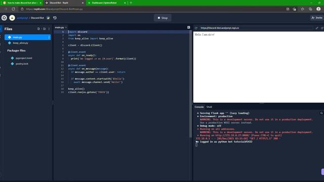 Discord.py - How to keep your bot running 24/7 using repl and uptime robot смотреть онлайн