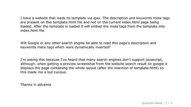 HTML : Will Search Engines grab javascript generated keyword and description meta tags? смотреть онлайн