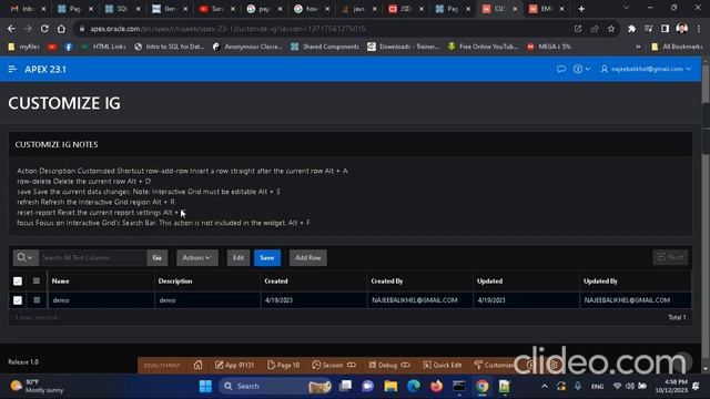 shortcuts keys in oracle apex Interactive Grid (IG) смотреть онлайн