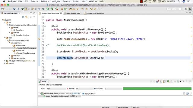 JUnit 5 Assertions - assertFalse method смотреть онлайн