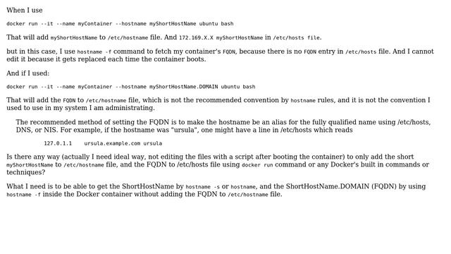 Adding ShortHostName to hostname file, and ShortHostName.DOMAIN to hosts file in Docker container смотреть онлайн