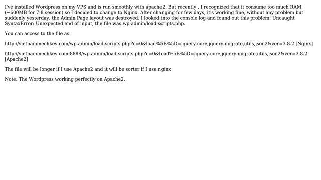Sudden error with wordpress with nginx only (Uncaught SyntaxError: Unexpected end of input) смотреть онлайн