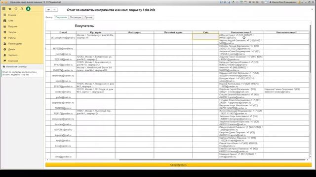 Отчет по контактам контрагентов и их контактным лицам для 1С смотреть онлайн
