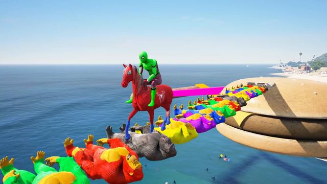 GTA 5 Gameplay Ragdolls Red Spiderman Horse On Gorilla Bridge Parkour (Fails Funny Euphoria Physics смотреть онлайн