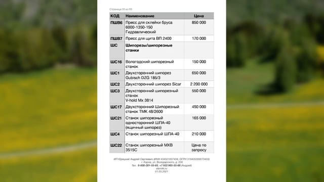 Прайс-перечень на деревообрабатывающее оборудование б/у - более 800 товарных позиций на 19.03.2021 смотреть онлайн