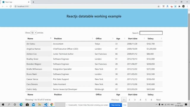 Reactjs Datatable Working Example смотреть онлайн