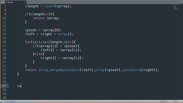 Implementing Quick Sort Algorithm in PHP смотреть онлайн