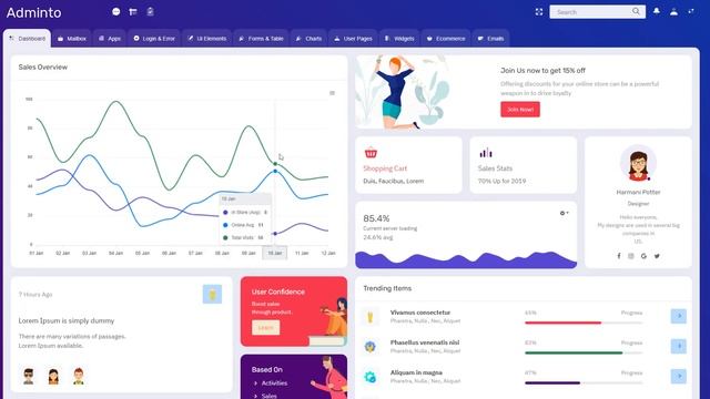 Premium Admin Template – Adminto with Bootstrap UI Kit LTR смотреть онлайн