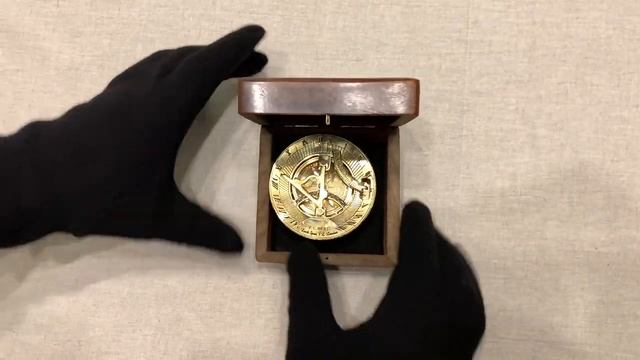 Компас винтажный солнечный, Brass sundial compass with wooden box 4'', Nautical 1660B смотреть онлайн