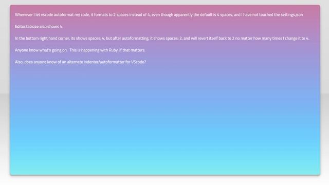 VSCode autoformat going to 2 spaces instead of 4 смотреть онлайн