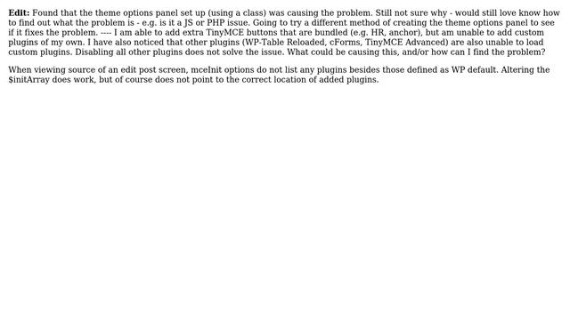 Wordpress: How can I troubleshoot why TinyMCE won't load custom plugins in the visual editor? смотреть онлайн