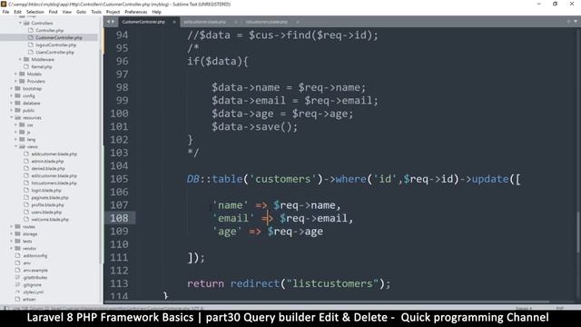 #30 Laravel 8 PHP Framework Basics | Query builder Edit & Delete | Quick programming tutorial смотреть онлайн