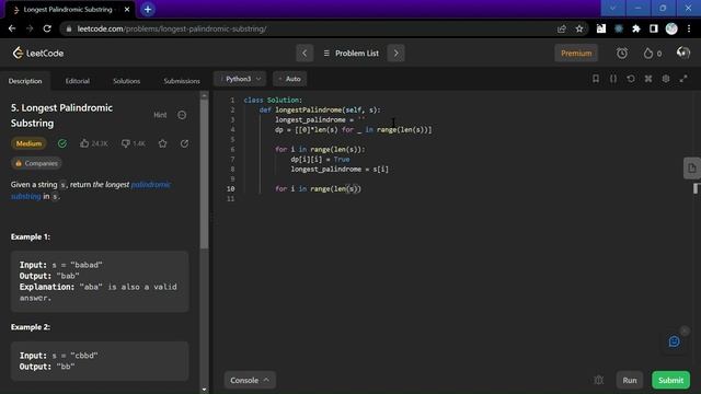 5. Longest Palindromic Substring | Python | Explanation | LeetCode Problems Solutions смотреть онлайн