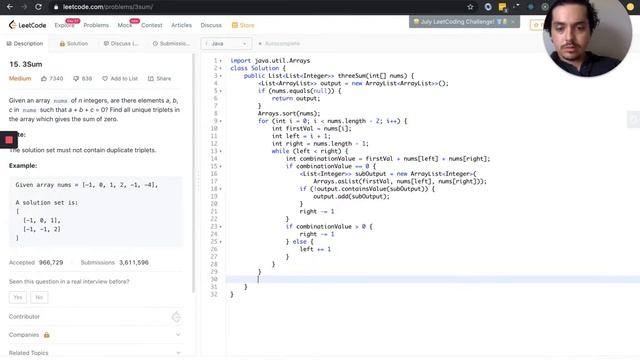 Leetcode Three sum problem in Java смотреть онлайн