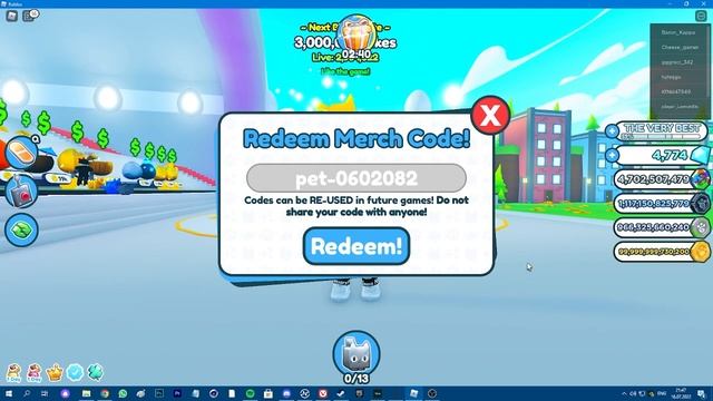 Pet Simulator X Redeeming Merch Code be like: смотреть онлайн