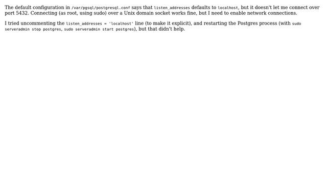 Apple: How to enable TCP/IP for Postgres on OS X 10.7 Server? смотреть онлайн
