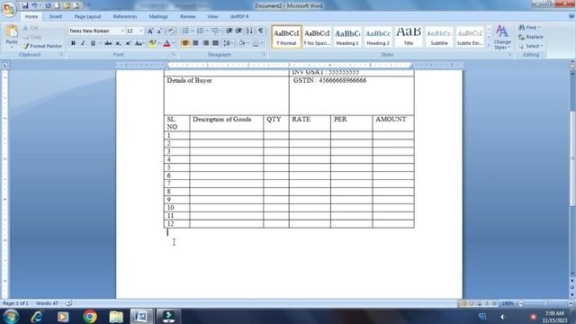 How to create TAX INVOICE in MS WORD. || वर्ड में बिल बुक कैसे बनाये || смотреть онлайн