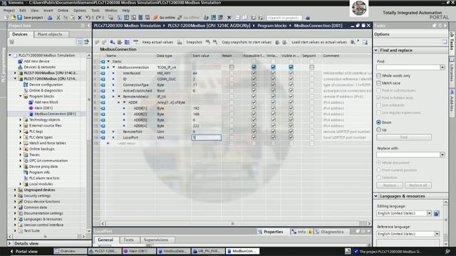 PLC S7-1200 S7-300 Modbus TCP IP Simulation