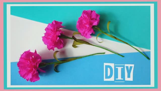 Поделки к 9 Мая. Гвоздики из креповой бумаги. смотреть онлайн