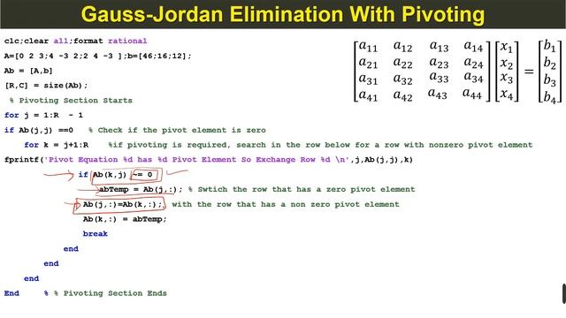 MATLAB Code for Gauss Jordan Elimination Method With Pivoting for Solving System of Linear Equation смотреть онлайн