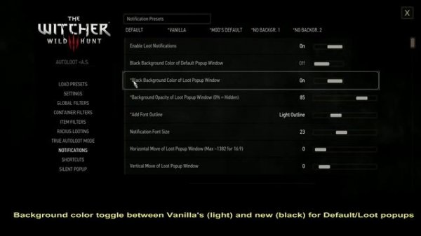 The Witcher 3: AutoLoot Advanced Settings (NEXT GEN, CLASSIC)