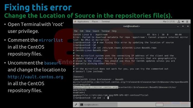 Fixing "No URLs in mirrorlist" error in CentOS8 смотреть онлайн