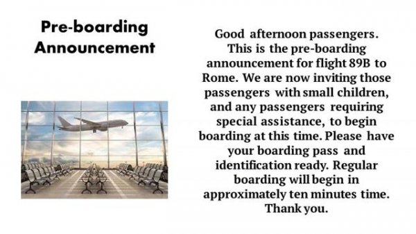 Pre-boarding Announcement : Airline Announcements