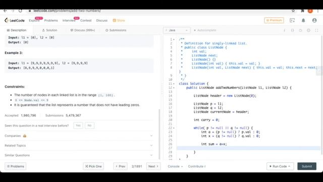 Leetcode 2 : Add Two Numbers - LinkedList - Live Coding Solution and Explanation смотреть онлайн