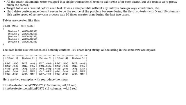 INSERT performance degradation in SQL Server after a certain number of columns смотреть онлайн