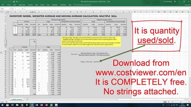 Excel weighted average formula, moving average. Model for multiple products. смотреть онлайн