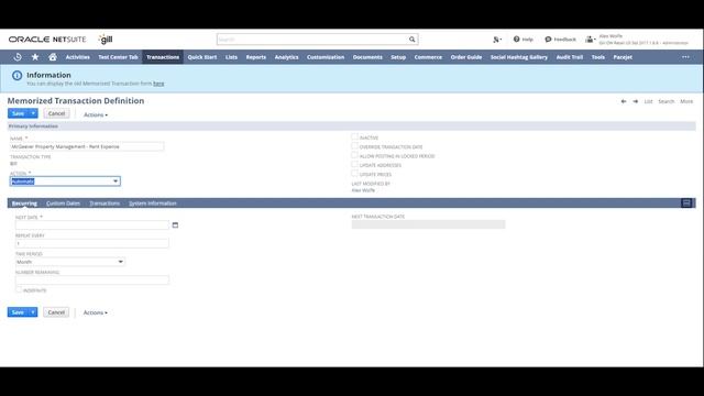 How to Create Memorized Transactions in NetSuite смотреть онлайн