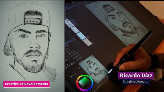 Trying out me new HUION 24 pro Practicing pencil portraits artist Ricardo Diaz to Rauw Alejandro смотреть онлайн