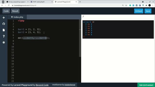 PHP 8.1 - String Keyed Array Unpacking смотреть онлайн