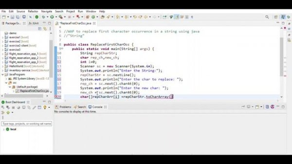 Java program to Replace First Character Occurrence in a String