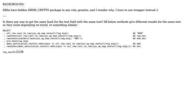 Databases: oracle - hashing method, excluding DBMS_CRYPTO (2 Solutions!!) смотреть онлайн