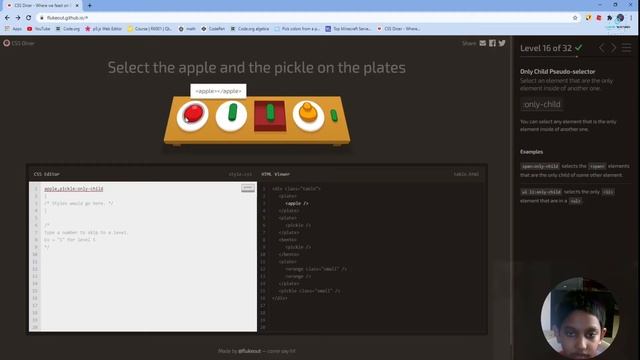 Practicing CSS Selectors in CSS Diner Game смотреть онлайн