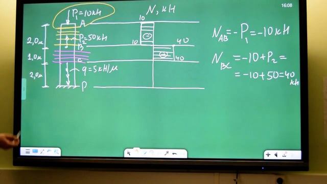 Осевое растяжение (сжатие). Построение эпюры продольных сил. смотреть онлайн