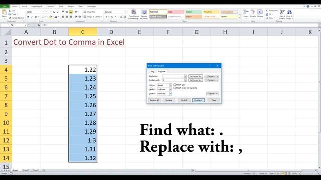 How to replace dots with commas in Excel смотреть онлайн
