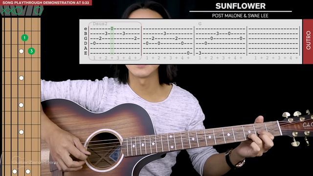 Sunflower Guitar Tutorial 🌻 Post Malone & Swae Lee Guitar Lesson 🎸|No Capo + Easy Chords + TAB| смотреть онлайн