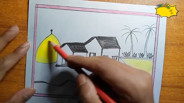 how to draw village night scenery / simple house drawing . смотреть онлайн