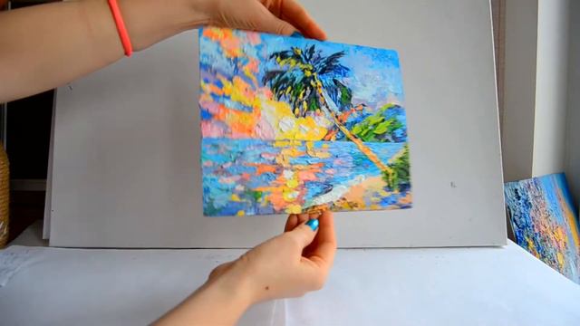 Картина маслом Пальма, море и закат смотреть онлайн