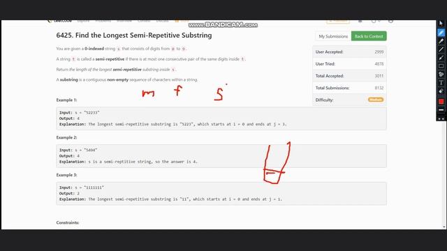 6425. Find the Longest Semi-Repetitive Substring | Leetcode Biweekly 106 | Full solution смотреть онлайн